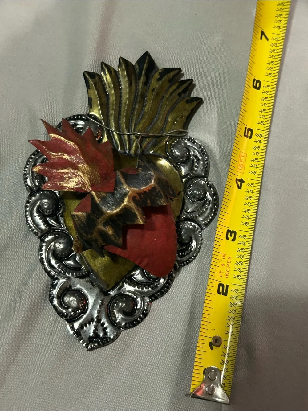 Authentic Mexican Folk Art Sacred Heart Tin 3D Wall Hanger.